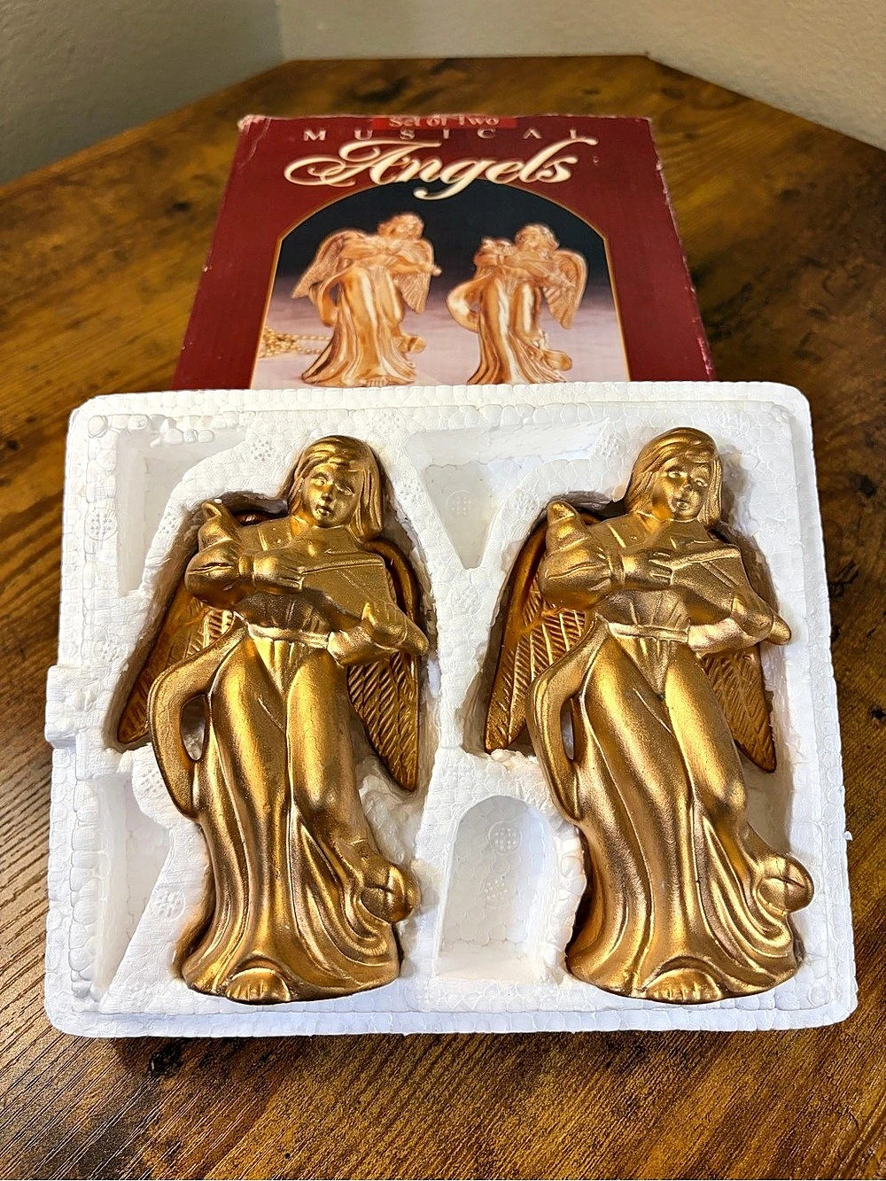 Vintage Musical Angels Set of Two Gold-tone Angel Figurines